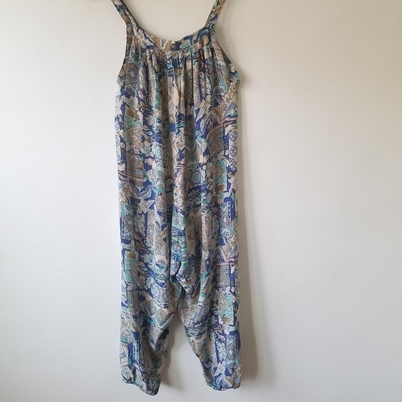 KRISTINIT Silk Blue Abstract Printed Strap Jumpsuit Small - Picture 8 of 11